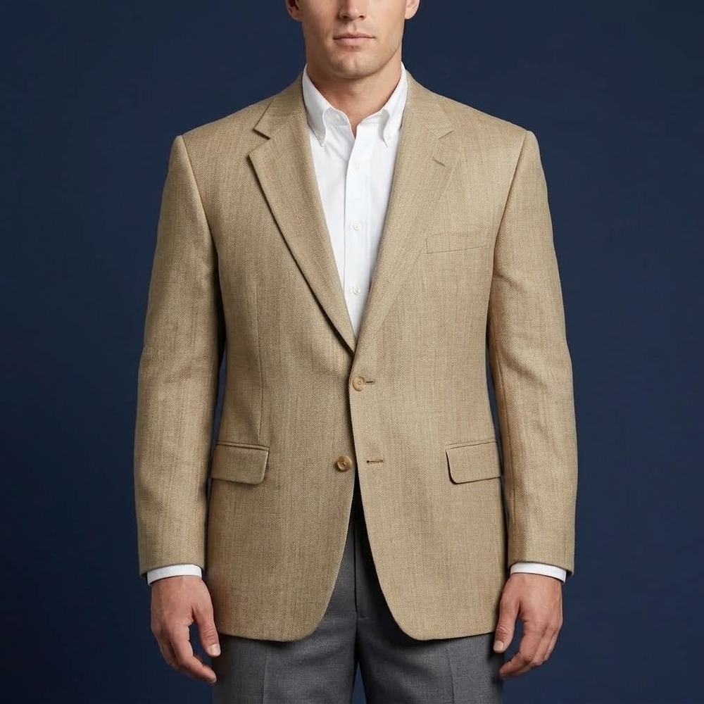 Lauren Ralph Lauren Silk Wool Tweed Blazer Sports Coat Mens 46R Beige Brown